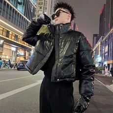 AY152-P138控178冬季社会小伙PU皮立领保暖短款修身棉服男黑首2，男装棉衣，星座305B-1