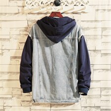 砖墙挂拍港风日系牛仔拼接卫衣连帽夹克外套ins潮中性H201/P70，男装夹克，钱塘713