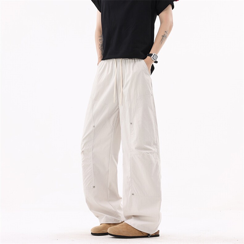B35325672P55夏季新款冰丝皱弯刀伐木裤裤大口袋男士休闲裤杏,男装牛仔裤,电商B353