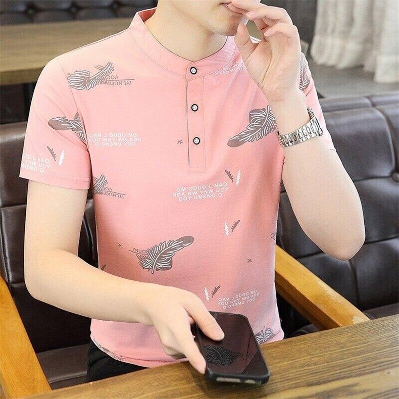 25101-P35春季休闲时尚T恤男短袖打底衫商务休闲修身立领POLO衫,男装T恤,电商D310B-1