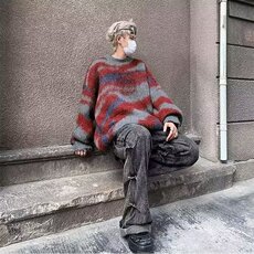 美式复古条纹绿色毛衣男款秋季韩系慵懒风格穿搭潮牌毛线衣外套，男装针织衫/毛衣，星座506A