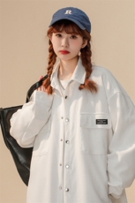 中性风华夫格工装衬衫女大码M-5XL情侣衬衣女长袖衬衫女CS7754P45，男装衬衫，星座227-7