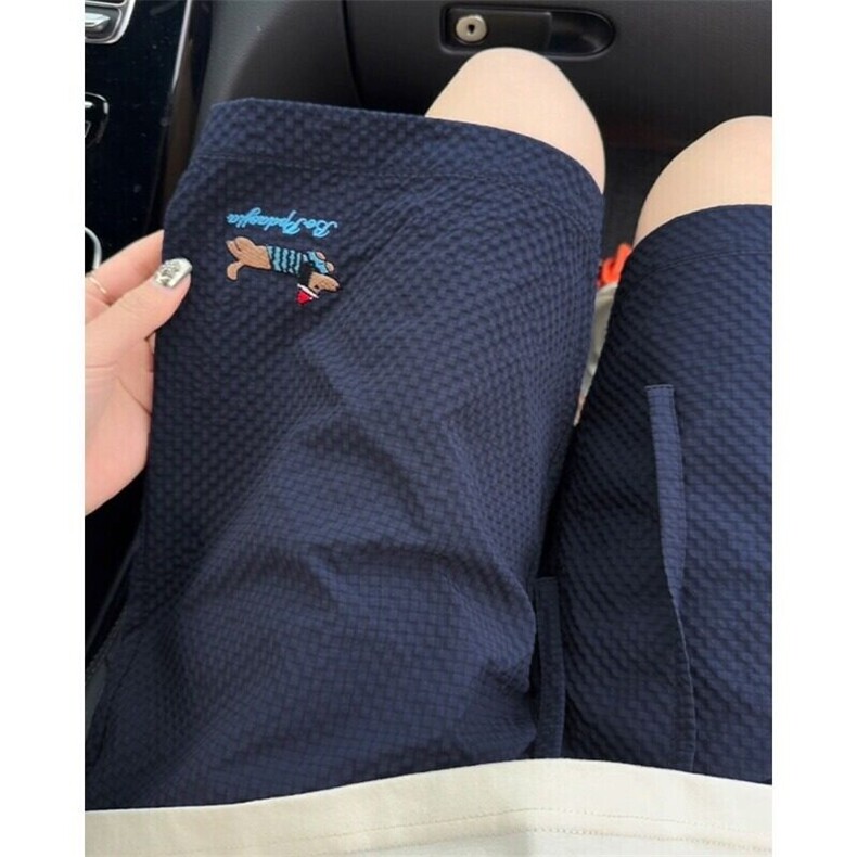 粉色泡泡纱腊肠小狗刺绣短裤男夏季多巴胺彩色裤子速干五分沙滩裤，男装牛仔裤，星座1116A（原606A-3）