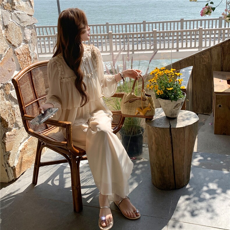 法式温柔风气质套装女2026夏季新款轻薄长袖防晒衬衫阔腿裤两件套,女装套装/套裙,衣秀之家