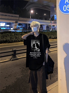 美式复古vintage印花短袖夏季男女圆领宽松休闲纯棉半袖T恤图片