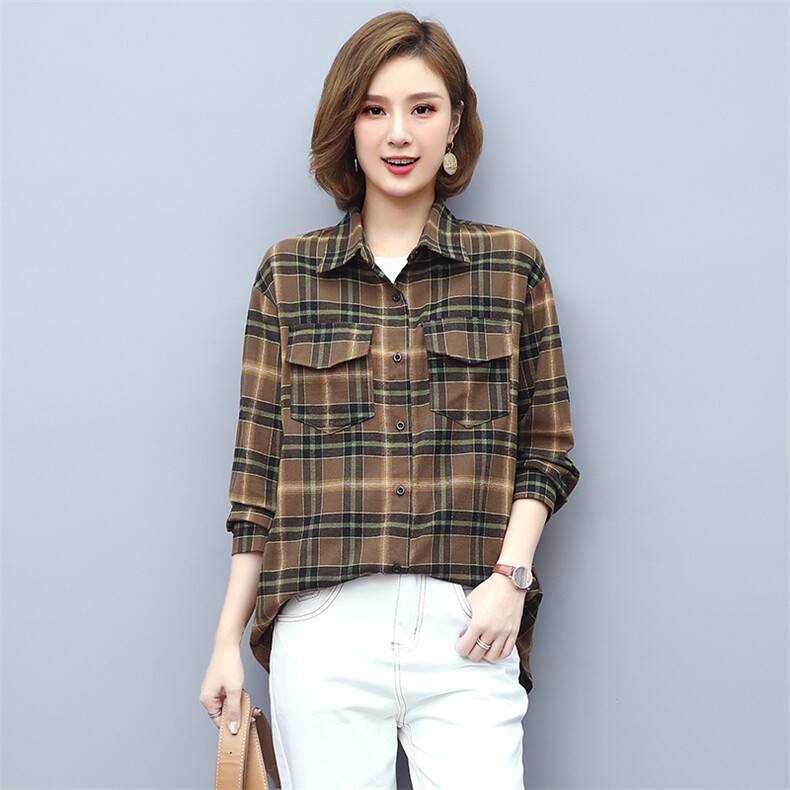 全棉秋装衬衣衫纯棉衬衫女2021秋季新款女士宽松长袖上衣,女装衬衫,伊满意