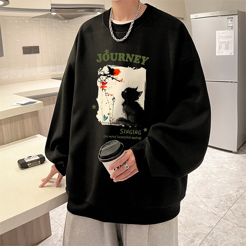 5XL华夫格卫衣男大码胖子圆领长袖t恤HW76433-P30,男装T恤,电商A040
