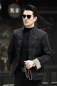 男装中年唐装90绒羽绒服男复古盘扣风羽绒服外套中式唐装图片