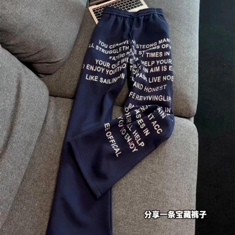 美式复古字母印花阔腿裤男直筒显瘦潮牌高级感小众裤子LW266-P40,男装休闲裤,星座1008
