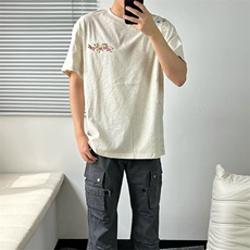万针全刺绣工艺抖音得物高品质260克重磅纯棉双纱美式高街短袖T恤，男装T恤，电商A486