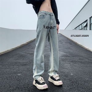 B221 美式ins高街小众刺绣拼接直筒牛仔裤 LK23034-P65 控88图片