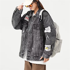 牛仔夹克工装口袋中性风人物印花外套大码M-4XLJK801P65，男装夹克，星座1013-1