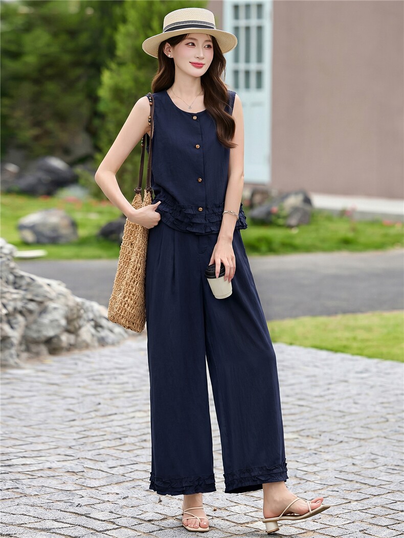 法式气质高级感穿搭套装女2026夏季新款老钱风马甲阔腿裤两件套,女装套装/套裙,意芙