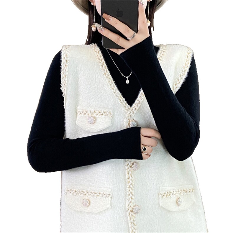 时尚女装水貂绒马甲外套优雅显瘦无袖背心冬季保暖百搭单品,女装马甲,暖姿羊绒