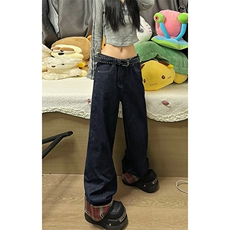 格子拼接卷边牛仔裤男女美式小众微喇裤中性风穿搭宽松显瘦阔腿裤，男装牛仔裤，电商A001