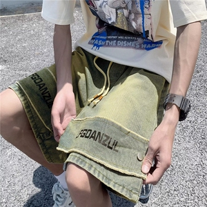 美式复古牛仔短裤男款夏季小众设计感黄泥裤子 P38图片