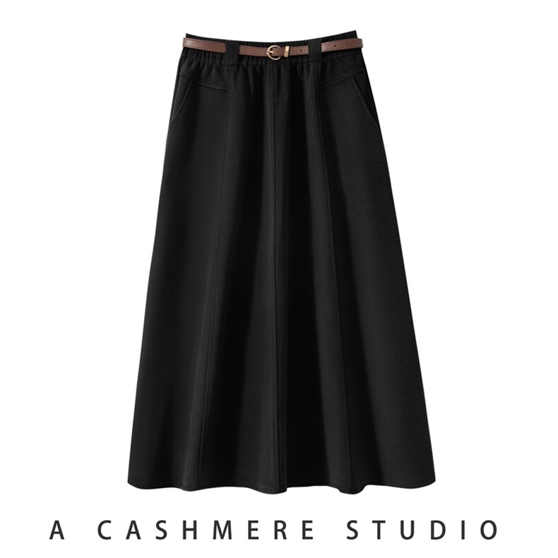 2024秋季新款女士醋酸羊毛牡丹裙宽松百搭气质纯色中长伞裙带内衬，女装半身裙，臻维羊绒