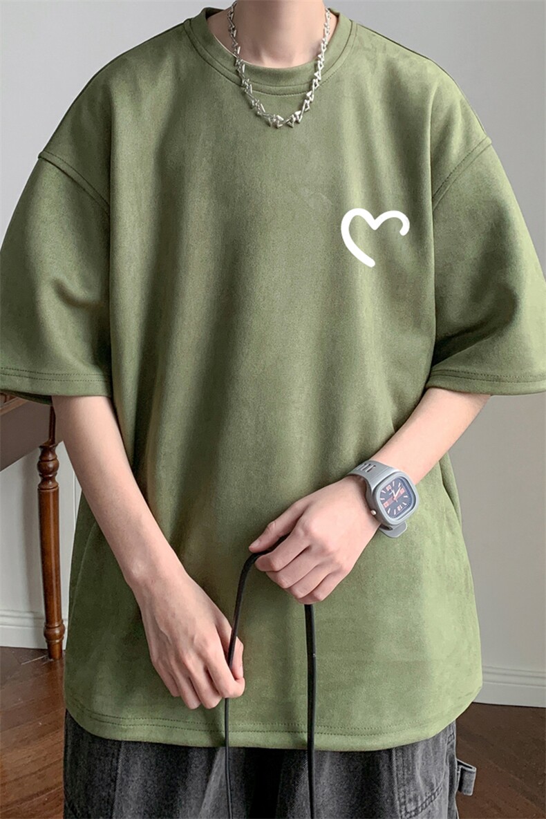 24新款宽松港风220克爱心印花麂皮绒T恤TJ23138-特P19,男装T恤,星座508（原C305）