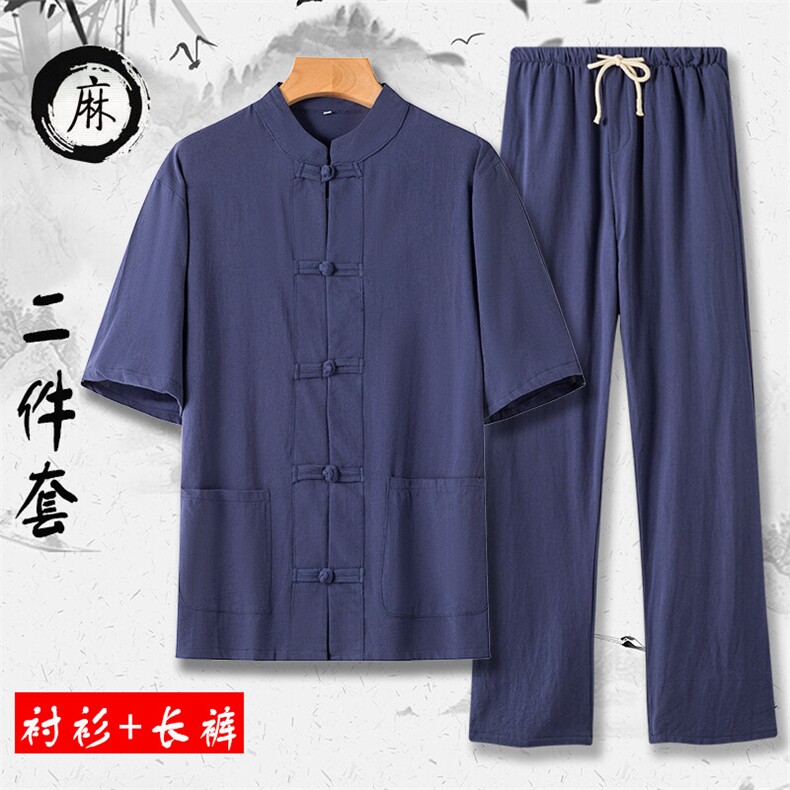 2025夏装新款短袖长裤套装风汉服唐装四季-T2388-P60,男装休闲套装,星座1512