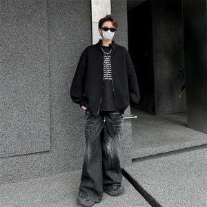 鹿毛绒毛衣韩版拉链立领针织开衫情侣秋冬宽松休闲男外套MY35-P48图片