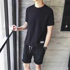 男士短袖裤休闲套装运动青年韩版潮流冰丝两件2021新款DS139TP70，男装T恤，电商A102