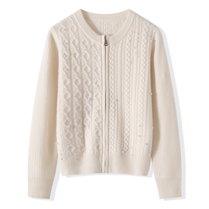 2025秋冬百搭时尚简约圆领钉珠开衫针织衫，女装羊绒衫，昭美纯山羊绒