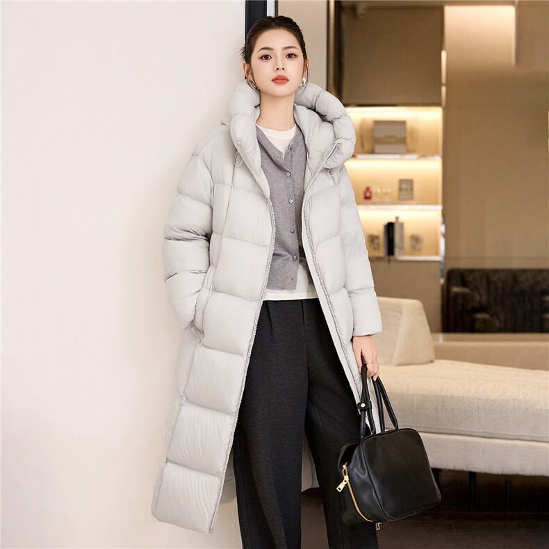 过膝加厚羽绒棉服2025新款白鸭绒加长款冬装外套直筒连帽棉袄女,女装羽绒服,阿舍尔精品