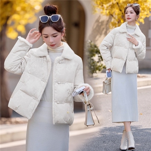 现货.新中式提花羽绒服2025年冬季新款高级感优雅气质外套图片