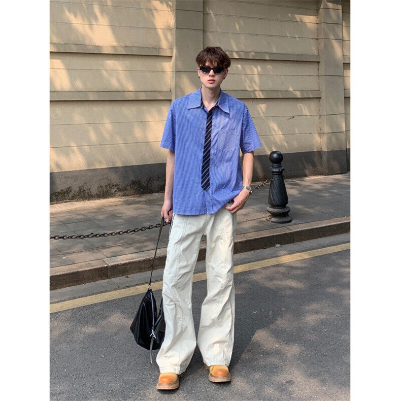 【有货】2270CC-特P36带领带格子短袖衬衫男女夏季,男装T恤,星座1007（原301D）