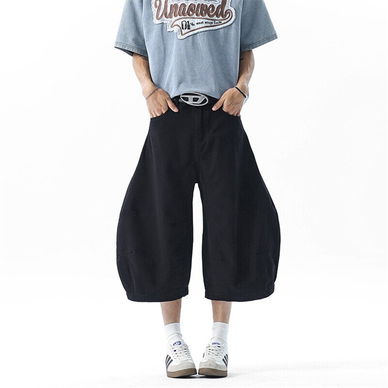 弯刀直筒夏季高街休闲男七分裤牛仔宽松水洗潮短裤痞帅YD705-P60图片