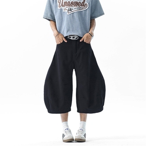 弯刀直筒夏季高街休闲男七分裤牛仔宽松水洗潮短裤痞帅YD705-P60图片