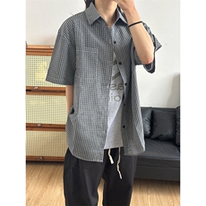 格子衬衫春夏美式短袖衬衫港风情侣装休闲衬衣CS286-P30，男装T恤，星座301C-5