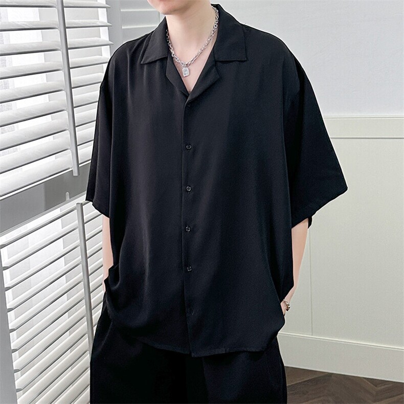现货-夏季五分袖青少年学生衬杉男宽松冰丝潮牌衬衣-AC23066-P55,男装衬衫,电商A351
