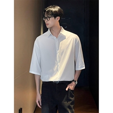 垂感七分袖衬衫5X3032-TP2539港风冰丝宽松韩版短袖衬衣男，男装T恤，电商A102