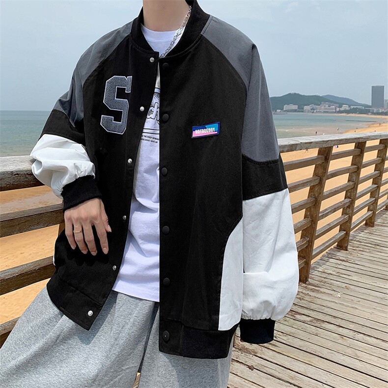 美式复古棒球服外套潮牌春秋季拼接上衣宽松港风夹克 W1740-P62图片