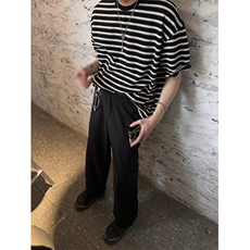 ins潮牌条纹t恤男短袖宽松圆领夏季港风潮流半袖，男装T恤，星座1002-2