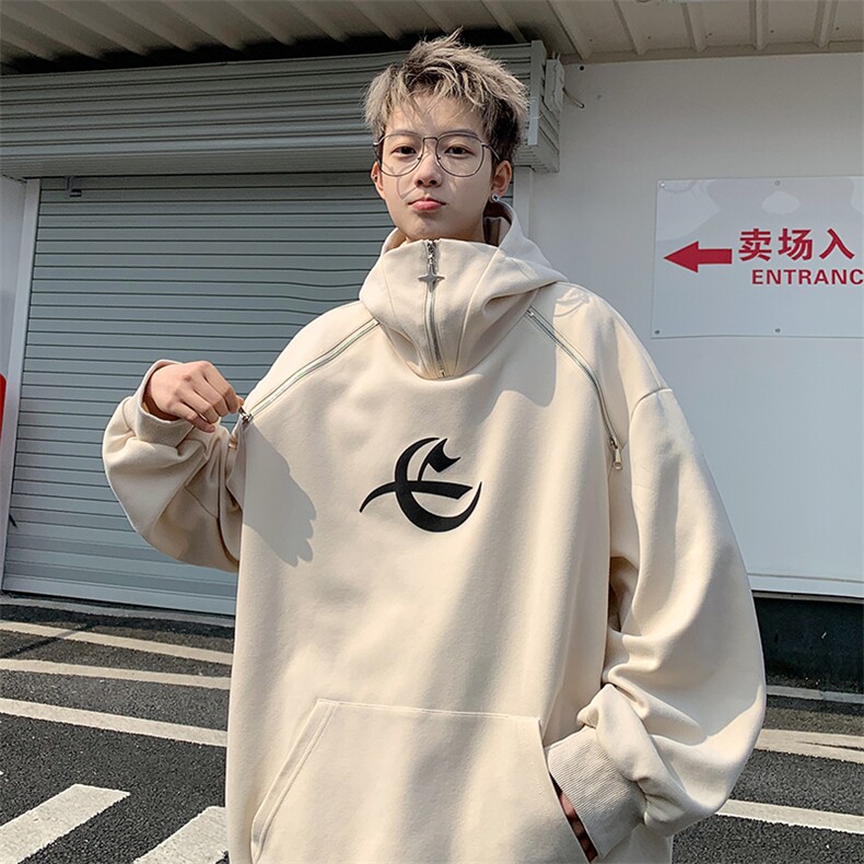 美式复古高领拉链连帽卫衣2024春季新款套头外套XWY2402-P65控98，男装卫衣，电商B370