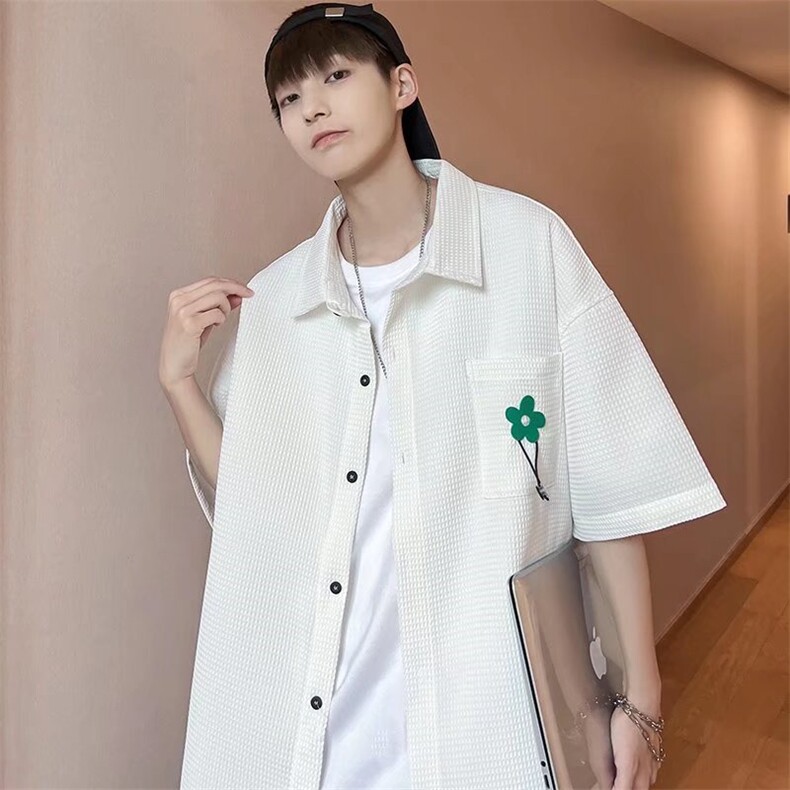 夏季港风薄款衬衫男短袖宽松高级感休闲寸衬衣外套男CS0562-P35,男装衬衫,星座308B-2