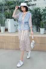 2021年夏季时尚潮流舒适牛仔外套印花长款两件套套裙，女装套装/套裙，瑶迪依秀