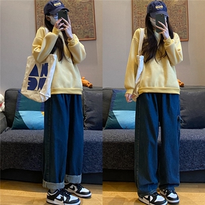 工装牛仔裤男女大码直筒阔腿2024年新款百搭chic港味裤子-N9127图片