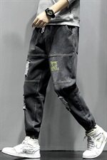2021春季新大码日系束脚字母印花破洞拼接九分牛仔裤男N8102-P55，男装牛仔裤，电商A001