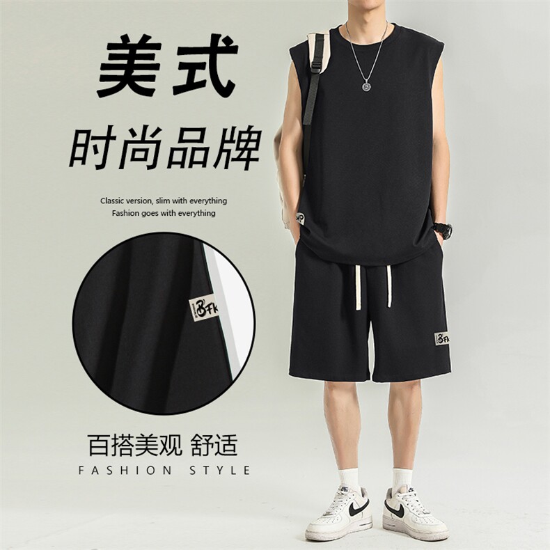 冰丝无袖t恤夏季薄款休闲套装背心短裤两件套TZ85-特批68图片