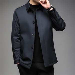 2023年新款冬季中年男士翻领纯色羽绒服厚款保暖休闲白鸭绒外套图片