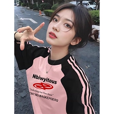夏季美式高街重磅纯棉三条杠织带插肩撞色男女短袖T恤CZ106-特P25，男装T恤，电商A486
