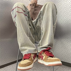 高街牛仔裤男女宽松秋冬刺绣阔腿裤设计感美式vibe裤子N1533-P43，男装牛仔裤，星座1008