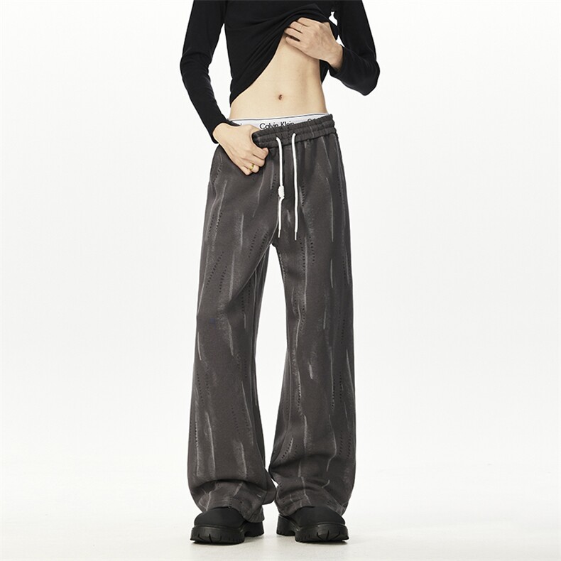 703-K396-P50春秋开口笑烧花流星印花直筒休闲长裤，男装休闲裤，星座703