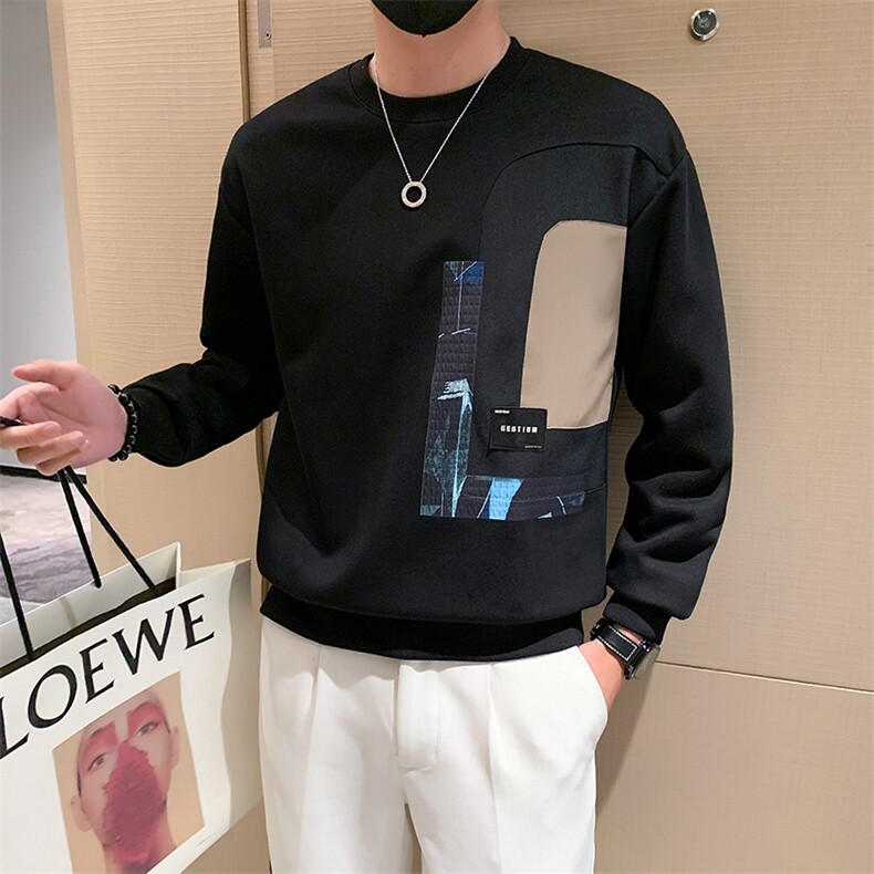 2024秋季新款精神小伙卫衣男潮流拼接宽松圆领长袖打底衫WY02-P55,男装卫衣,电商D323（原B261）