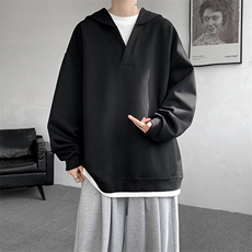 8XL-M叠穿假两件卫衣重磅连帽V领拼接套头衫宽松大码外套WY006P65，男装卫衣，电商B312