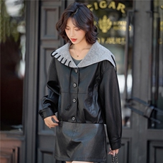 【秋季女装新款】大量现货毛线领港风短款皮衣外套加绒，女装皮衣，魅衣本色