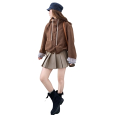 焦糖色设计款抽绳连帽短款外套女2025秋季新款慵懒高级感宽松外套，女装短外套，帛锦泉